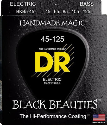 DR Strings BKB5-45 Black Beauties Coated Steel Bass Guitar Strings - .045-.125 5-string