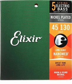 Elixir Strings 14202 Nanoweb Electric Bass Guitar Strings - .045-.130 Light Long Scale 5-string