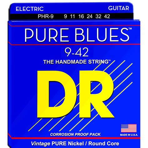 DR Strings PHR-9 Pure Blues Pure Nickel Electric Guitar Strings - .009-.042 Light