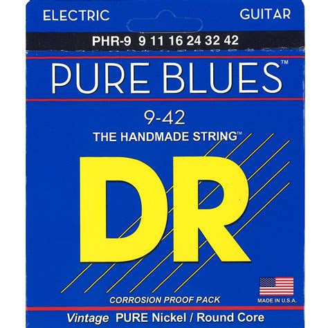 DR Strings PHR-9/46 Pure Blues Pure Nickel Electric Guitar Strings - .009-.046 Light and Heavy